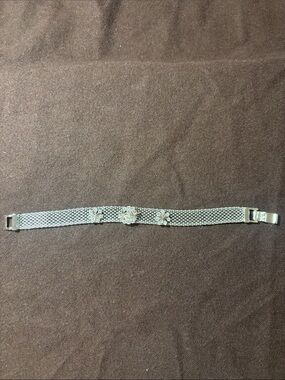 Silver Mesh Bracelet with Crystal Flower Accents